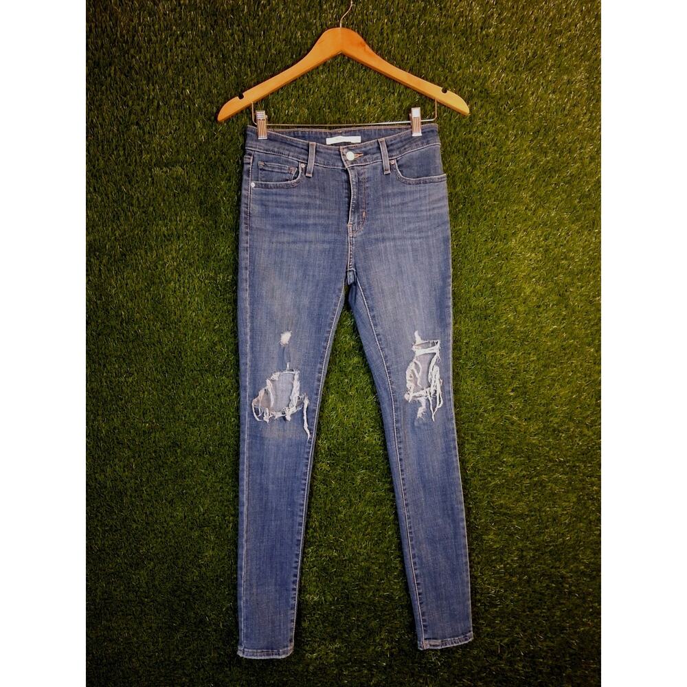 Levi's 711 Skinny Jeans Women's 26x30 Medium Wash Distressed Ripped Mid Rise